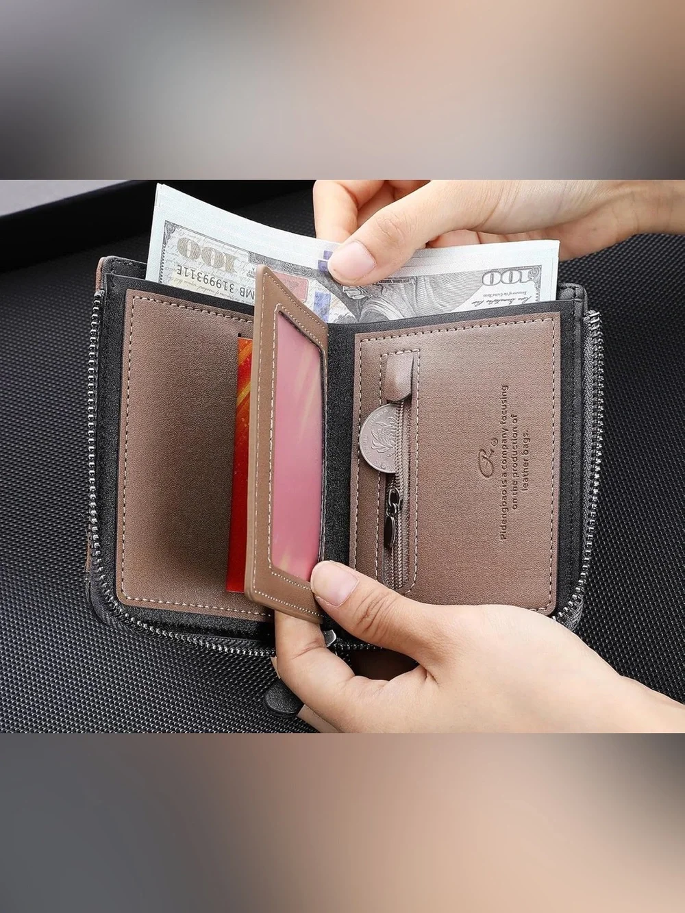 Pidengbao (USED) Two-Tone Gray & Brown Zip Card Holder Wallet